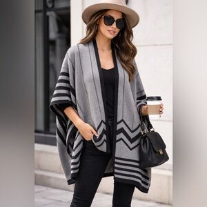 New York & Company Gray and Black Chevron Poncho/ Open Front Cozy Layer L/XL